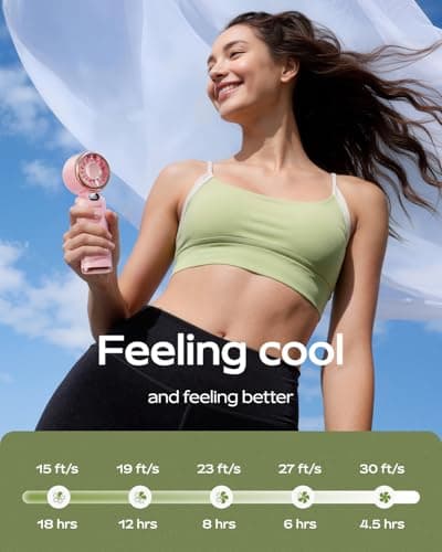 SWEETFULL Portable Handheld Turbo Fan - Portable Fans Rechargeable, 5000mAh, 180° Adjustable, 5 Speed Wind, Digital Display Electric Personal Hand Fan Quiet, Travel Essentials, Beach Vacation (Pink) - Thumbnail 3
