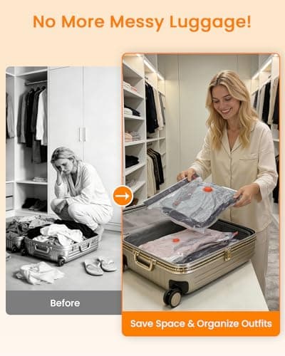 Vacuum Seal Bags for Clothing Travel with Rechargeable Cordless Pump, 12 Pack Compression Space Saver Bags for Packing, Luggage and Seasonal Storage - Thumbnail 5