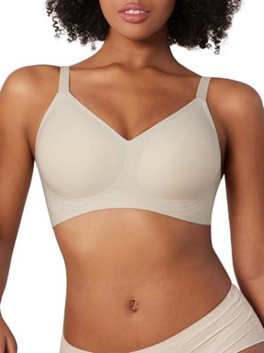 Tarbo V Neck Bra Padded Seamless Adjustable Straps Ultra-Stretch Bralettes Everyday Basic Sleeping Bras - Image 1