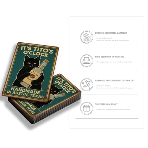 Funny Bar Signs IT'S TITO'S O'CLOCK Black Cat Poster Man Cave Sign Vintage Bar Sign Bar Wall Decor 12" * 8" funny signs for man cave decor college apartment posters for men alcohol gifts cool stuff for your room - Thumbnail 3