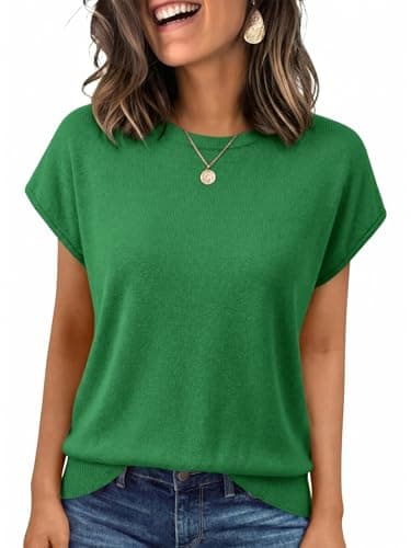 UNCLECAT Womens Short Sleeve Sweater Summer Crew Neck Lightweight Knit Pullover Tops Shirts Business Causal Outfits Green - Image 1