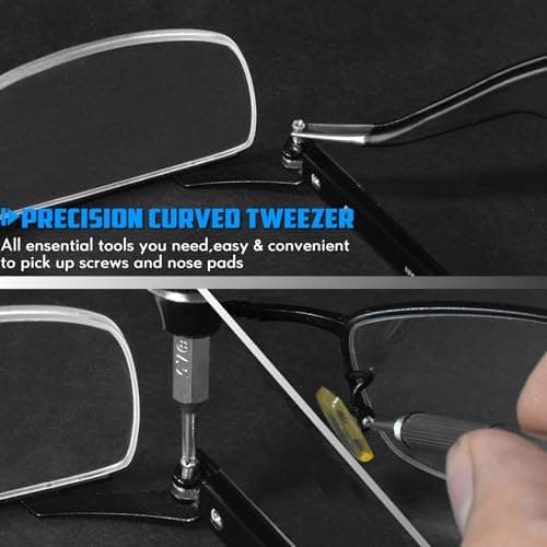 Eyeglass Sunglass Repair Kit,MINGFIX Magnetic Eye Glasses Repairing Tool Kit with Assorted Screws,Nose Pads,Small Screwdriver Bit Set & Tweezer with Mini Travel Case for Glasses,Sunglasses and Others - Thumbnail 6