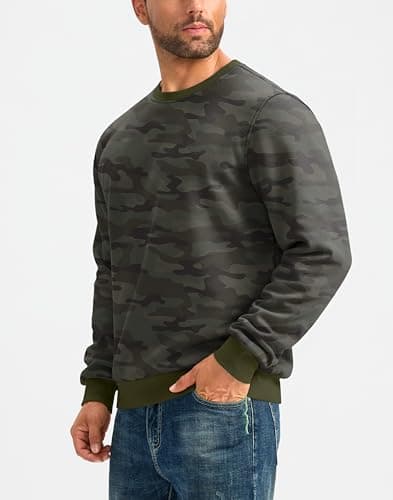 G Gradual Sherpa Lined Sweatshirts for Men Fleece Crewneck Sweatshirt Pullover Warm Shirts for Winter, Green Camo, Medium - Thumbnail 3
