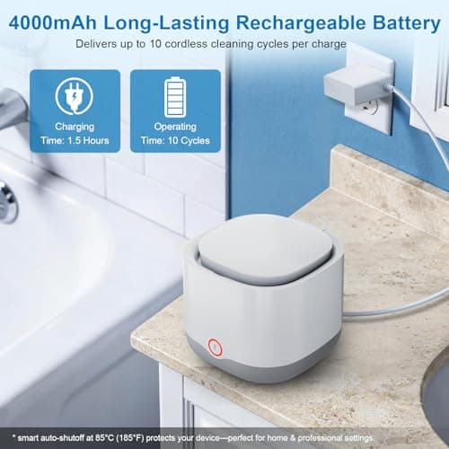 OnBeam Ultrasonic Retainer Cleaner, 45kHz Retainer Cleaner Machine 4000mAh for Denture, Night Guard, Mouth Guard, Aligner, Brace 24W Dental Cleaning Pod with 4 UV Lights, 200ml Multiple Cleaning Modes - Thumbnail 6
