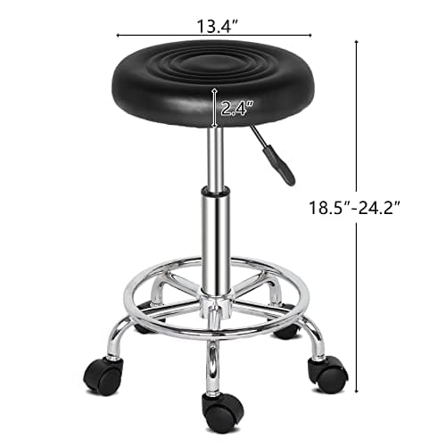 Round Bar Stool with Lines Rotation Counter Adjustable Height, Modern Bar Stools 360° Swivel PU Leather Armless Bar Chair for Kitchen Dining Living Bistro Spa, (Black, Round with line) - Thumbnail 3
