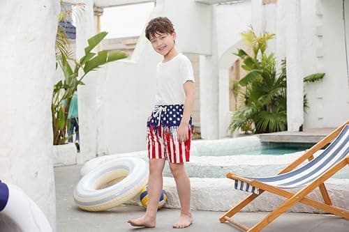 Swim Trunks for Boys Size 10-12 American Flag Big Boy Swim Shorts Novelty Board Shorts Kids American Flag Sports Bathing Suit Size 10-12 Boys Swimsuits with Drawstring Pockets Medium 10T 11T 12T - Thumbnail 2