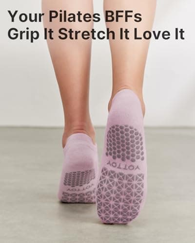 YOTTOY Pilates Socks for Women(6 Pairs)–Breathable, Grip-Enhanced Non-Slip Yoga Socks, Durable & Perfect for Home Workouts (US, Alpha, One Size, Regular, Regular, White) - Thumbnail 5