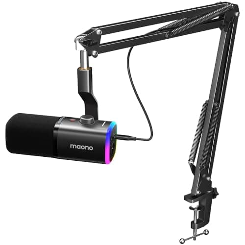 MAONO XLR/USB Gaming Microphone for PC, Dynamic Computer Mic for Streaming Podcasting, Noise Reduction, Mute, Volume Control, RGB Boom Mic for Vocal Recording,Voice-Over, PD100XS Black
