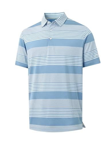 M MAELREG Golf Polos for Men Dry Fit Moisture Wicking Cooling Striped Work Casual Mens Collared Shirts Short Sleeve - Image 1