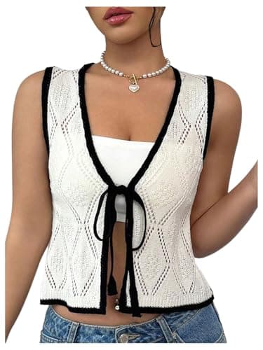 GORGLITTER Women's Crochet Tops Boho Tie Front Knit Crop Tank Tops Sleeveless Western Cowgirl Summer Going Out Outfits Beige Medium - Image 1