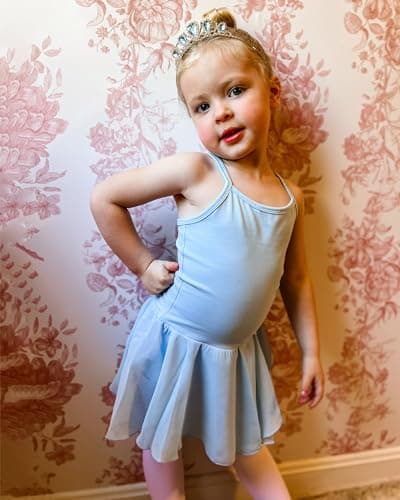 Stelle Toddler Ballet Leotards for Girls,Dance Leotard for Girls,Camisole Toddler Ballet Outfit for Studio Outdoor Daily Wear, Blue 6-7 Years - Thumbnail 5