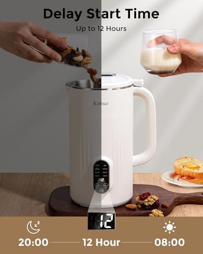 Kuhuz Nut Milk Maker,32oz Automatic Soy Milk Machine For Homemade Almond,Oat,Coconut Plant Based & Non-Dairy Beverages,12H Time Delay,Auto-Clean,Keep Warm,Cream White - Thumbnail 4