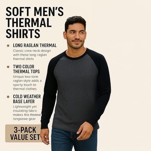 BROOKLYN'S BEST 3 Pack Mens Thermal Shirts - Long Raglan Sleeve Two Color Crew Neck Thermals for Men, Soft Base Layer Cold Weather Undershirts - Assorted Colors (XX-Large) - Thumbnail 5