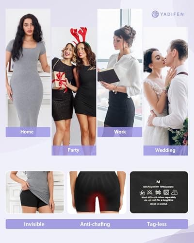 YADIFEN Shapewear for Women Tummy Control, Mid Waist Body Shaper Shorts Butt Lifting Seamless Shapewear Under Dresses - Thumbnail 5