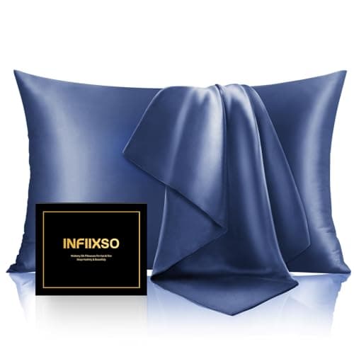 INFIIXSO Mulberry Silk Pillowcase for Hair and Skin, Silk Pillow Cases Queen Size with Hidden Zipper 20x30 Inches, Extraordinary Smooth and Soft Cooling Pillow Cases for Hot Sleepers(Navy, 1 Pack)