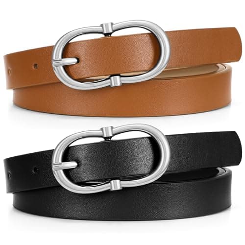 Waist Wow 2 Pack Women Belt for Jeans Pants Dresses Fashion Skinny Leather Belts Ladies Wasit Belt with Silver Buckle - Image 1