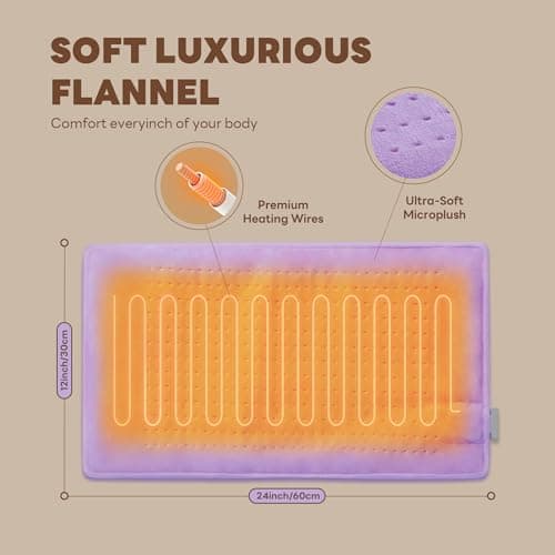 Aheadpret Electric Heating Pads for Neck and Shoulder,3 Hours Auto Shut Off,6 Heat Levels,12" x 24" Heating Pads,Machine Washable,Birthday Gifts for Women and Men,Purple - Thumbnail 3