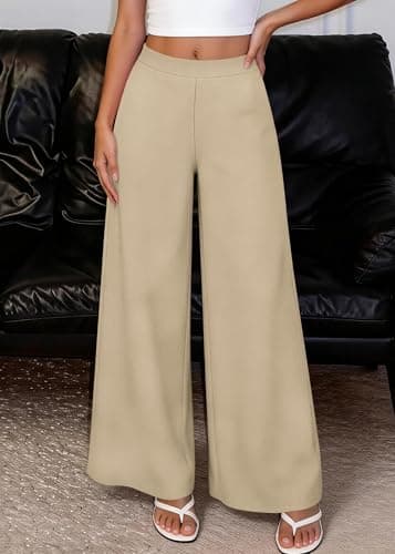KIRUNDO Palazzo Pants for Women Dressy 2026 Spring Slacks Wide Leg High Waisted Business Casual Work Trousers with Pockets(Beige, Large) - Thumbnail 2