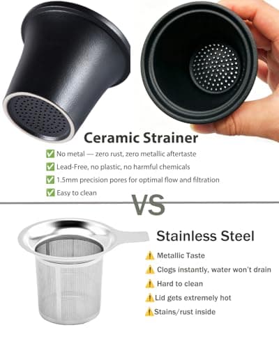 Foinly 15 oz Ceramic Tea Infuser Cup with Lid - Tea Mug with All Porcelain Strainer for Loose Leaf Teas,Microwave and Dishwasher Safe,Metal-Free,BPA-Free for Tea Lovers/Father's Day (Black) - Thumbnail 6