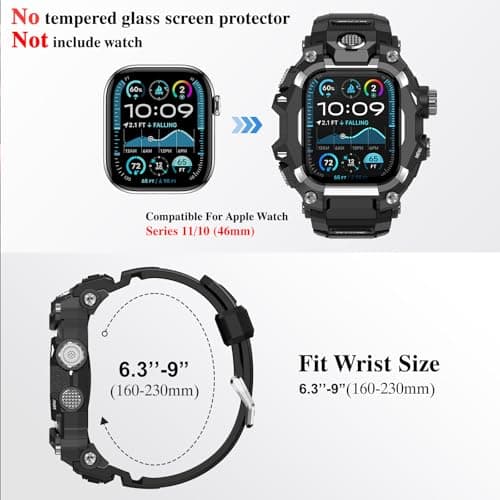 Deczone Band with Rugged Case Compatible with Apple Watch Bands 46mm (Series 11 10), Sport iwatch Bands Protective Bumper Cover for Men (46mm Silver) - Thumbnail 2