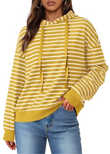 KIRUNDO Womens Striped Hoodies Sweatshirt 2026 Fall Long Sleeve Color Block Drawstring Casual Loose Pullover Top Y2K Clothes(Yellow, XX-Large) - Image 1