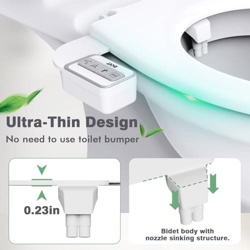 DCET Bidet Attachment, 0.23" Ultra-Slim No Gap Design, Non-Electric Self-Cleaning Bidet with Dual Nozzles (Rear & Feminine Wash), Adjustable Pressure, Tool-Free Installation - Thumbnail 3