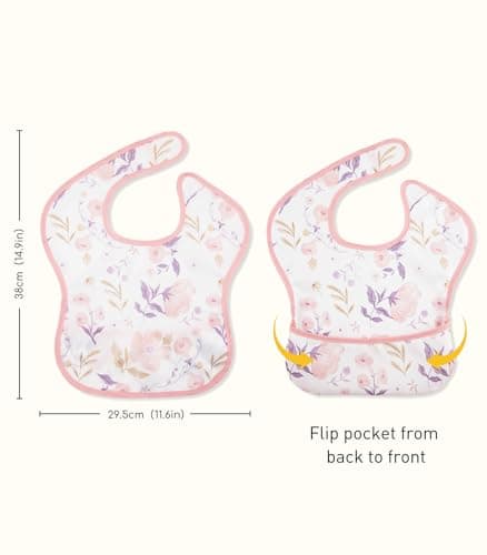 Civarua Kids 3-Pack Waterproof Baby Bibs for Eating - Mess Proof Lightweight Toddler Feeding Bibs with Large Food Catcher, Food-Grade Baby Eating Essentials, Easy to Put On & Clean(Light Pink Blossom) - Thumbnail 5