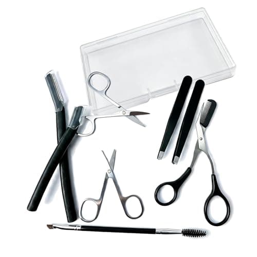 MIQUENYA 8 Pcs Eyebrow Kit, with Small Eyebrow Scissors with Comb,Eyebrow Razor Kit, Eyebrow Tweezers, Stainless Steel Nose Hair Scissors, Double-ended eyebrow Brush,Travel Size or Home, Gifts, Pink - Image 1