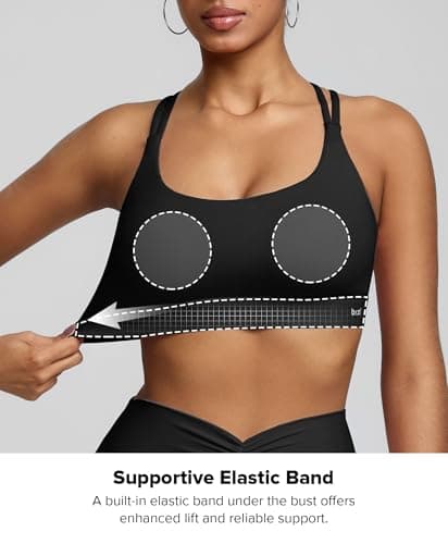 BRXL Strappy Sports Bras with Sewn in Pads Adjustable Spaghetti Strap Padded Cross Back Cut Out Yoga Workout Gym Black - Thumbnail 6