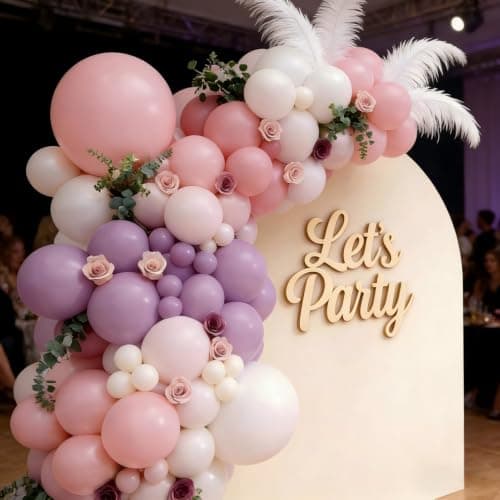 Pink Purple White Balloon Garland Arch Kit 143Pcs Lavender Light Pastel Purple Pink White Latex Balloons for Butterfly Bridal Shower Birthday Wedding Party Decorations - Thumbnail 6