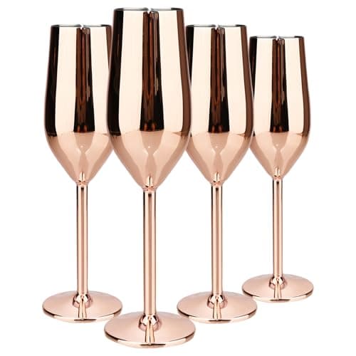 TJ Unbreakable 8 Oz Stainless Steel Champagne Flutes (4 Pack)- Rose Champagne Glasses - Reusable Indoor Outdoor Drinkware - Keeps Drink Cool for Longer - Gift Idea - Image 1