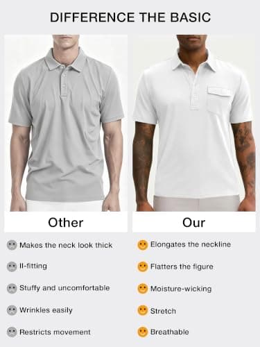 JEMLDL Mens Polo Shirts Short Sleeve Golf Tennis Shirt Quick Dry Collared Casual Work Tops with Pocket 4 Button Placket Tops White XL - Thumbnail 5