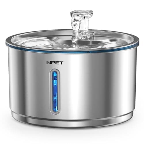 NPET Stainless Steel Cat Water Fountain, 1Gallon/135oz Automatic Pet Drinking Fountain Dog Water Dispenser Bowl with Water Level Window for Cats Indoor - WF210Plus - Image 1