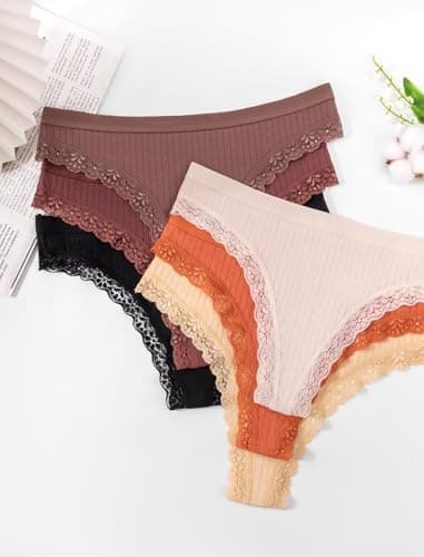 ANSUKOO 6-Pack Cotton Thongs for Women,Lace Underwear,Ladies Breathable Comfort Panties,Soft Laser Cut Undies,Gym Sport Tanga Black - Thumbnail 6