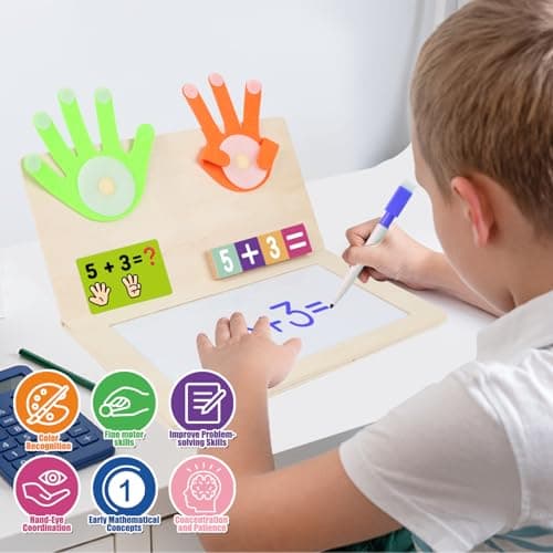 Number Blocks Toys for Kids Wooden Montessori Toys for 3 4 Years Old Boy Girl Toddler Fingers Arithmetic Educational Math Manipulatives with Whiteboard 5-7 Preschool Learning Activities Counting Game - Thumbnail 6
