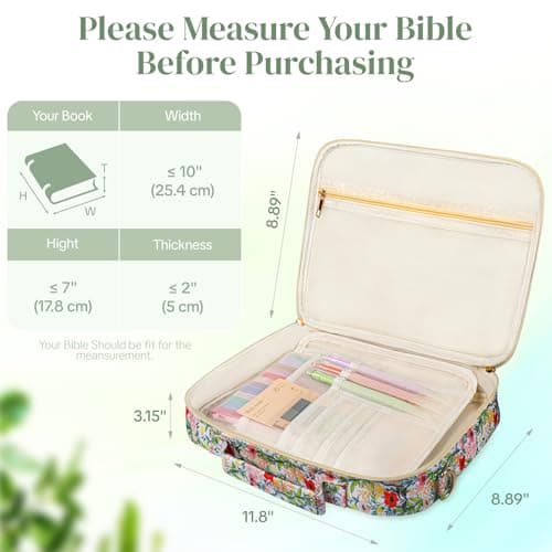 Foghut Large Quilted Bible Cover with Handle, Protective Bible Carrying Case with Pockets, All-in-One Bible Study Organizer for Church & Daily Study, Christian Gift for Women - Thumbnail 3