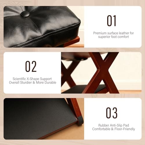 Ergonomic Wooden Double Step Foot Rest for Under Desk - Wood Footstool with Non-Slip Surface for Home Office & Gaming - Comfortable Posture Support, Walnut Finish - Thumbnail 4