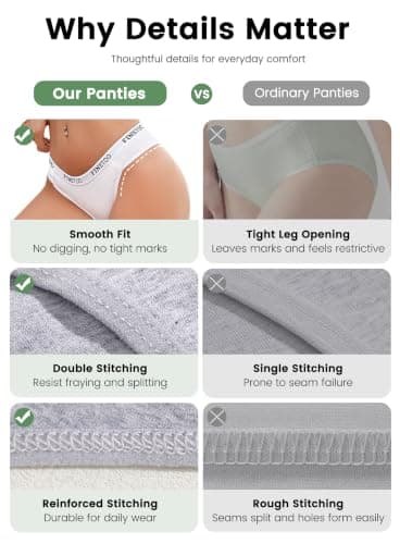 FINETOO Cotton Underwear for Women Cheeky Panties Sexy Hipster Bikini Underwear Elastic Waistband Stretch Briefs 5 Pack - Thumbnail 5