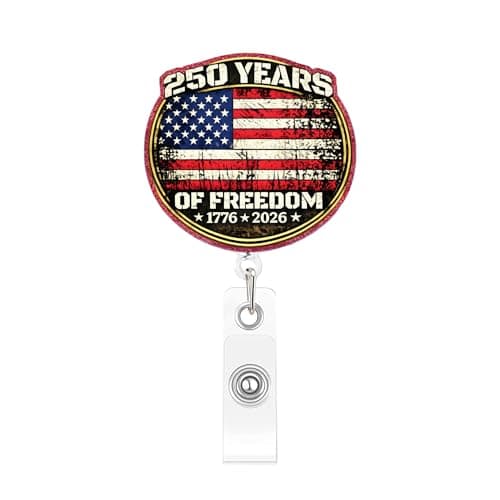 FEIYUENO 250th Anniversary Badge Reel Retractable-250 Years of Freedom Holder Clip ID Card Badge Reel for Teacher Student Office Work Accessories Gifts (250-D)