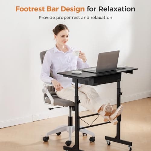 COMHOMA Small Standing Desk Adjustable Height Small Computer Desk Mobile Portable Rolling Laptop Table with Wheels 32" Computer Workstation Sit Stand Desks Portable Standing Table Treadmill desks - Thumbnail 6