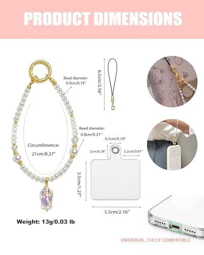TIANTAIYUE Beaded Phone Charm Strap for Women, Aesthetic Crystal Glass & Pearl Wrist Lanyards, Universal Anti-Lost Detachable Cell Phone Chain for Smartphone Case, Camera, Keys, Gift for Her - Thumbnail 3
