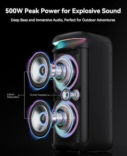 GKD60 Karaoke Machine with 2 Wireless Microphones for Adults, Portable Bluetooth Party Speaker, 500W Peak Power PA System with LED Disco Lights, 6.5'' Speaker Big Sound, 8000mAh Battery for Outdoor - Thumbnail 2