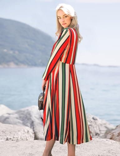 Women's Long Striped Kimono Cover Ups Lightweight Summer Cardigan Dusters Boho Sheer Colorful Rainbow Flowy Small - Thumbnail 3