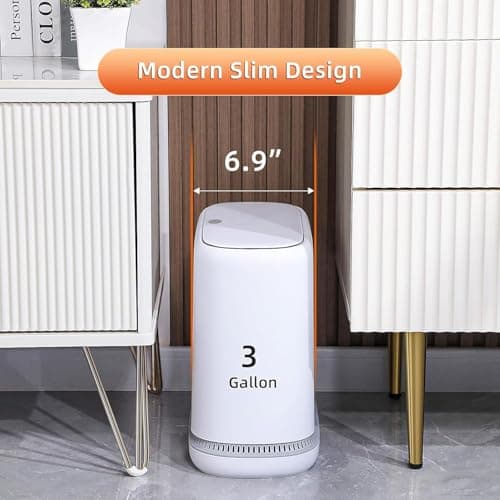 funest Bathroom Trash Can, 3.3 Gallon Slim Trash Can with Lid, Adsorption Garbage Can with Press-Top Lid, Small White Narrow Plastic Trash Bin for Bathroom, Office, Bedroom, Living Room - Thumbnail 2