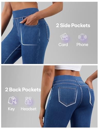 AVAMO Stretchy Flare Jeans for Women High Waisted Pull On Bell Bottom Jeans Trendy Elastic Tummy Control Denim Pants - Thumbnail 6