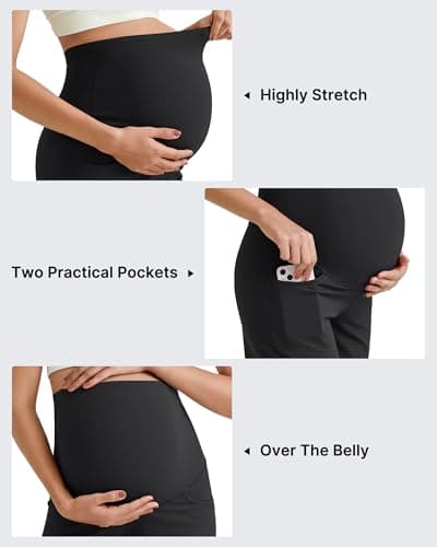 G4Free Maternity Shorts for Women Over The Belly Pregnancy Summer Clothes Workout Yoga Athletic Lounge Shorts with Pockets(Black,L) - Thumbnail 6