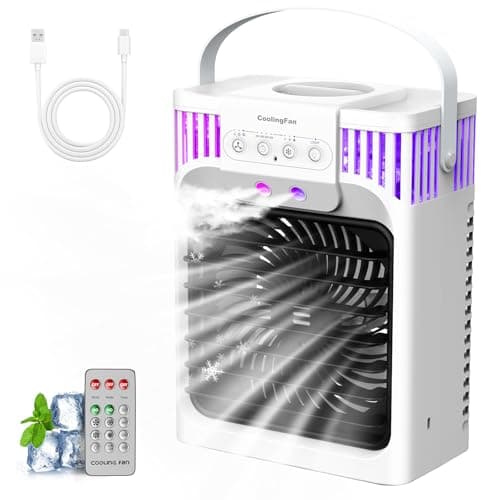 4 in 1 Portable Air Conditioners Cooling Fan with 3 Speeds & 3 Mist Modes,1200ml Water Tank, 2-8H Timer, Remote Control, 7 Color Night Light, Evaporative Air Cooler for Home, Bedrooms, Car - Image 1