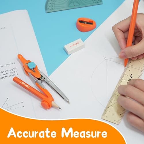 YPLUS Geometry Set for Students, Math Protractor Compass with Rulers Mechanical Pencil, Box of Protactors Kit for Class Supplies and School Kids Toddler - 12 Pcs, Back to School Supplies for Kids - Thumbnail 5