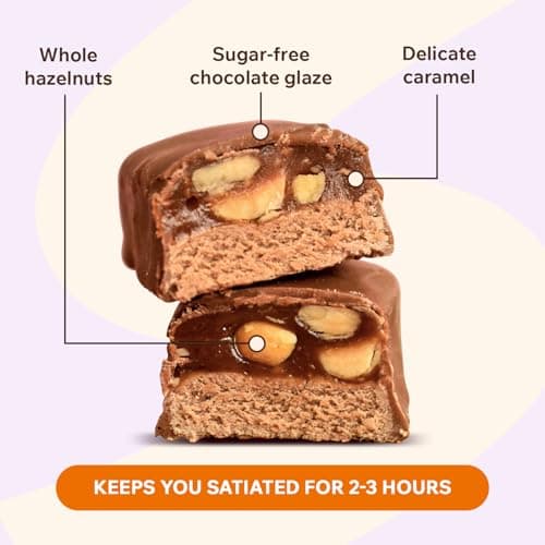 Fitness SHOCK Hazelnut Caramel Protein Bars - No Added Sugar, Low Calorie Low Carb Snack - 10g Protein, 0g Added Sugar, 190 Kcal, 16g Net Carbs - 12 x 50g - Thumbnail 3