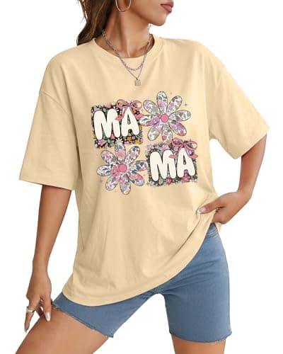 Aiyino Floral Mama Shirt Daisy Graphic Tee for Women Loose Fit Cotton Casual T Shirt - Image 1